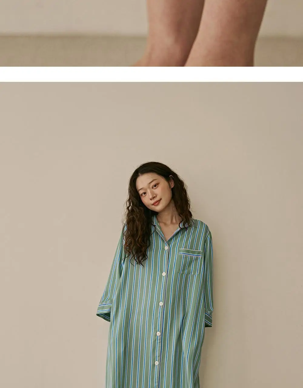 보웰 [BWTZ] 데이오프 비스코스 100% 파자마 원피스 그린스트라이프 상세페이지 22